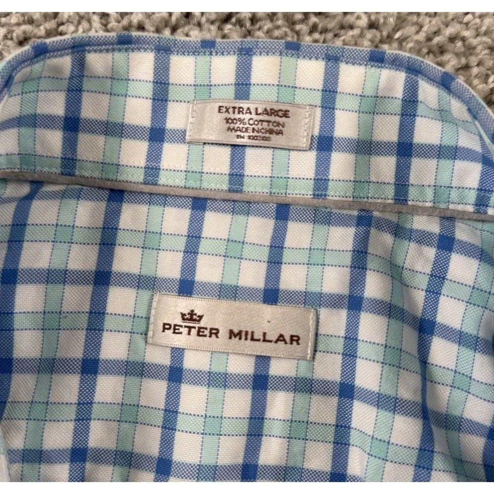 Peter Millar Mens Button Up Shirt Long Sleeve Plaid Casual Dress Up XL - Picture 3 of 6